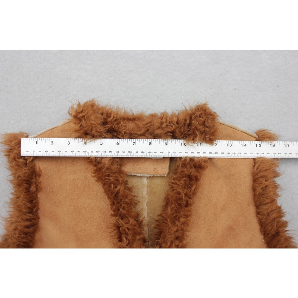 Bacci Womens Tan Faux Shearling Embroidered Vest Faux Fur Trim Boho Size L - Picture 8 of 10